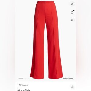 NWT!!! Alice + Olivia Dylan High Waisted Bright Red Poppy Wide-Leg Pants!
